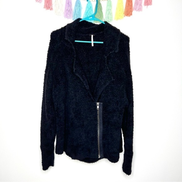 Free People Wool Oversized Teddy Moto Jacket Sweater Size Medium - Picture 15 of 15
